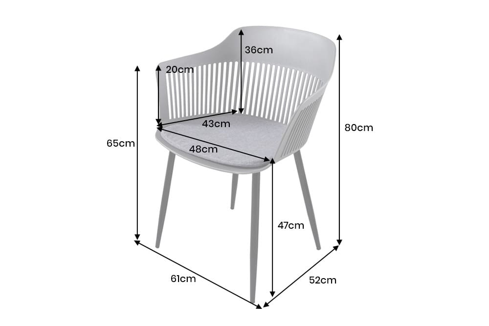 Design Stuhl AIRE grau Kunststoff Stahlgestell Indoor Outdoor inkl. Kissen
