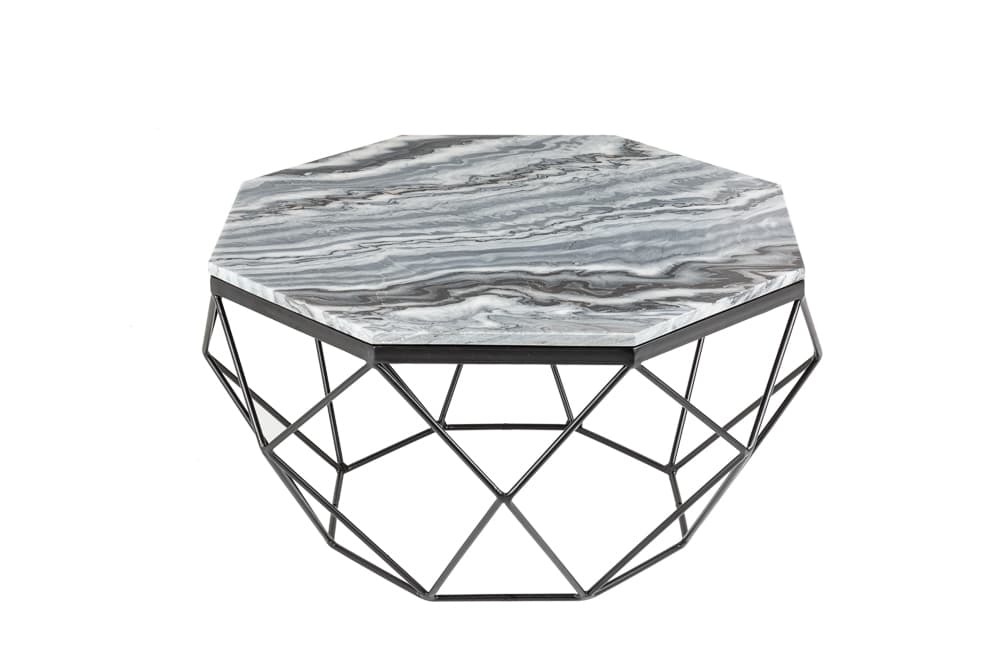 Eleganter Couchtisch DIAMOND 70cm grau schwarz mit Marmorplatte