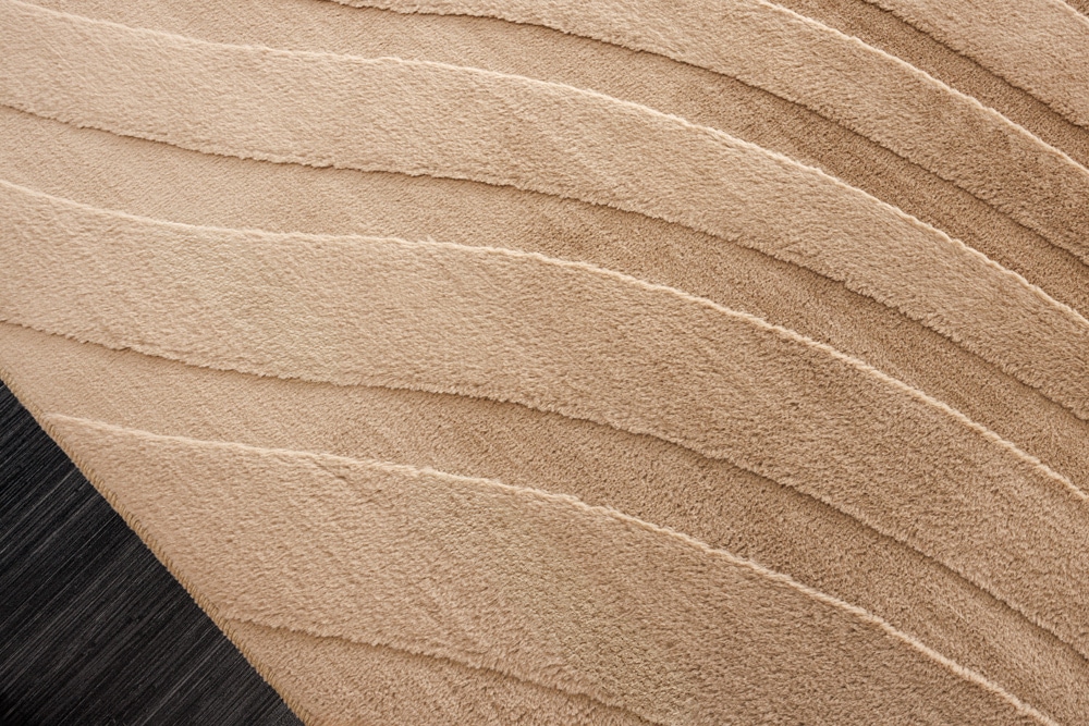 3D strukturierter Kurzflor XXL Teppich WAVE 350x230cm beige Hoch-Tief-Effekt