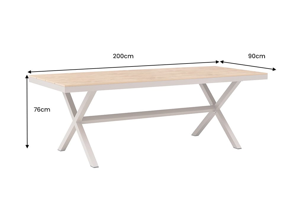Moderner Gartentisch DESIGNO 200cm natur greige Aluminium wetterfest X-Gestell
