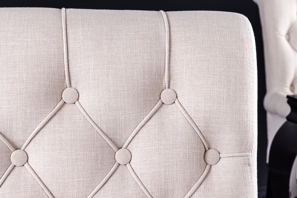 Design Stuhl CASTLE beige schwarz Strukturstoff Armlehnen Holzfüße