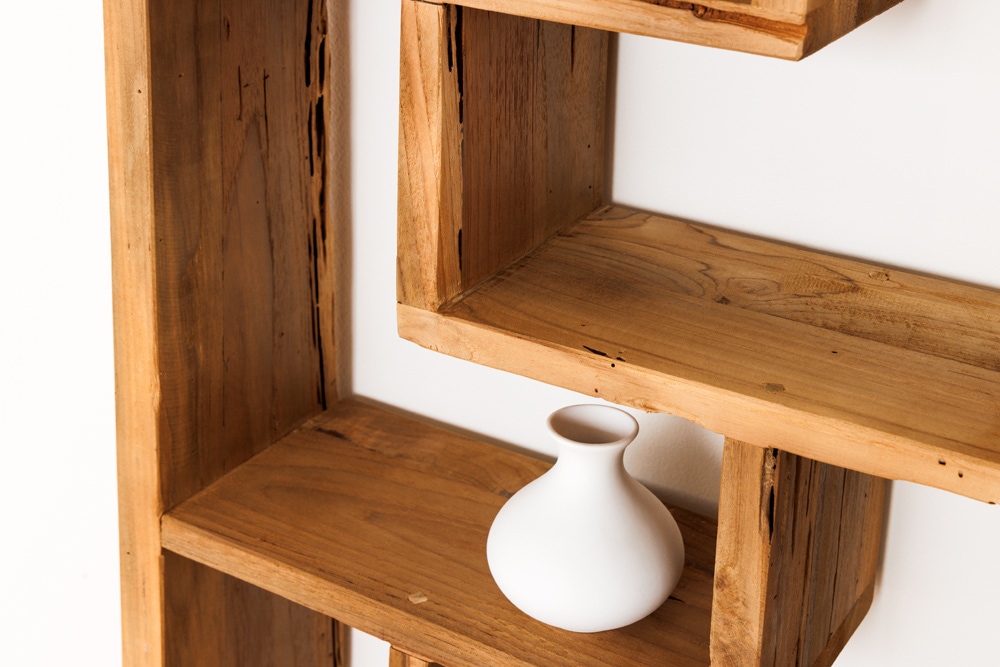 Massives Bücherregal JAVA 200cm natur recyceltes Teakholz Standregal Raumtrenner