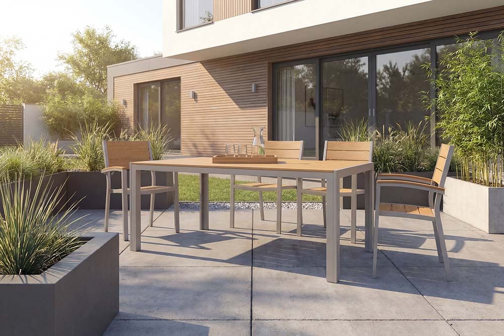 Moderner Gartentisch DESIGNO 205cm natur greige Aluminium wetterfest Outdoor-Esstisch