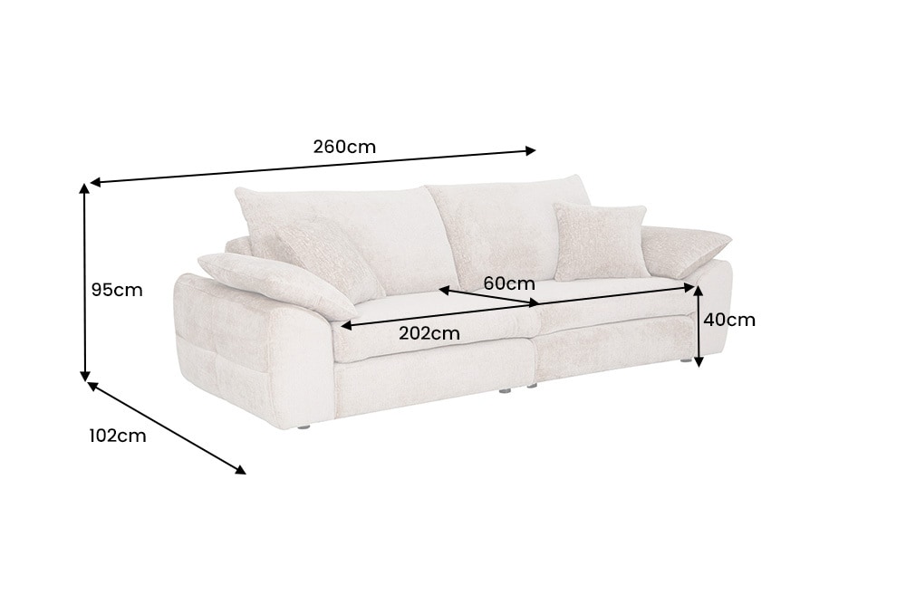 Stilvolles Big Sofa SOHO 260cm beige Chenille 4-Sitzer Couch mit Wellenunterfederung