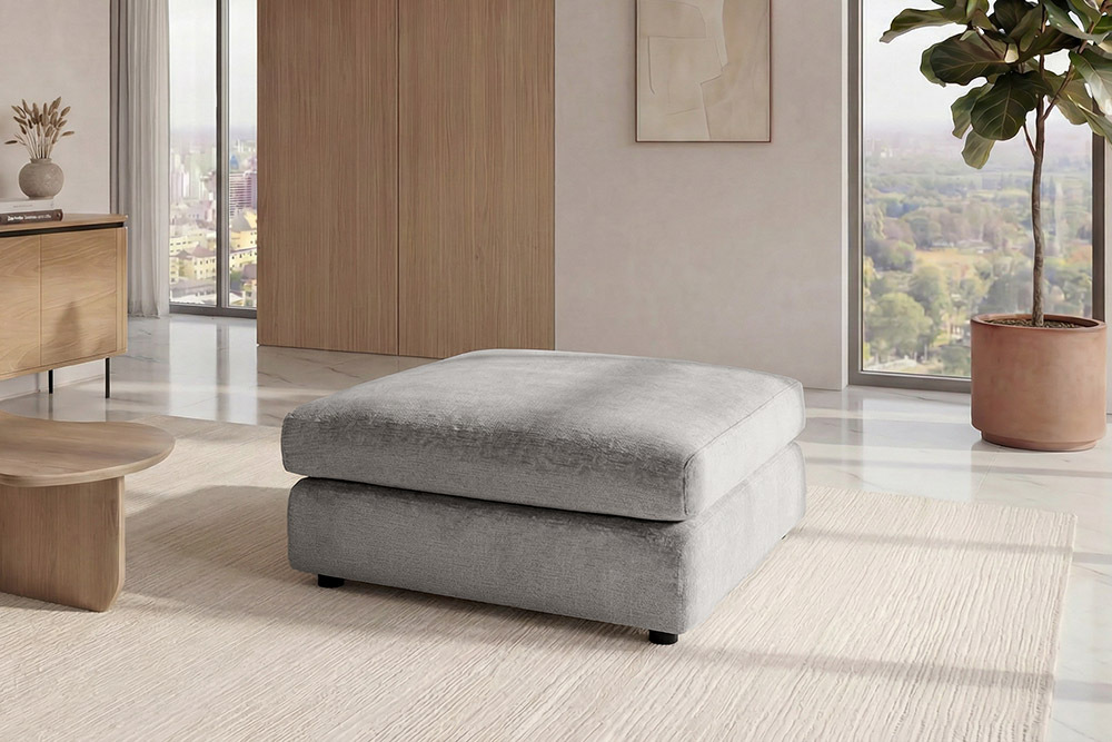 Großer Hocker SOHO 100cm grau Chenillestoff Polsterhocker mit Wellenunterfederung » Jetzt kaufen