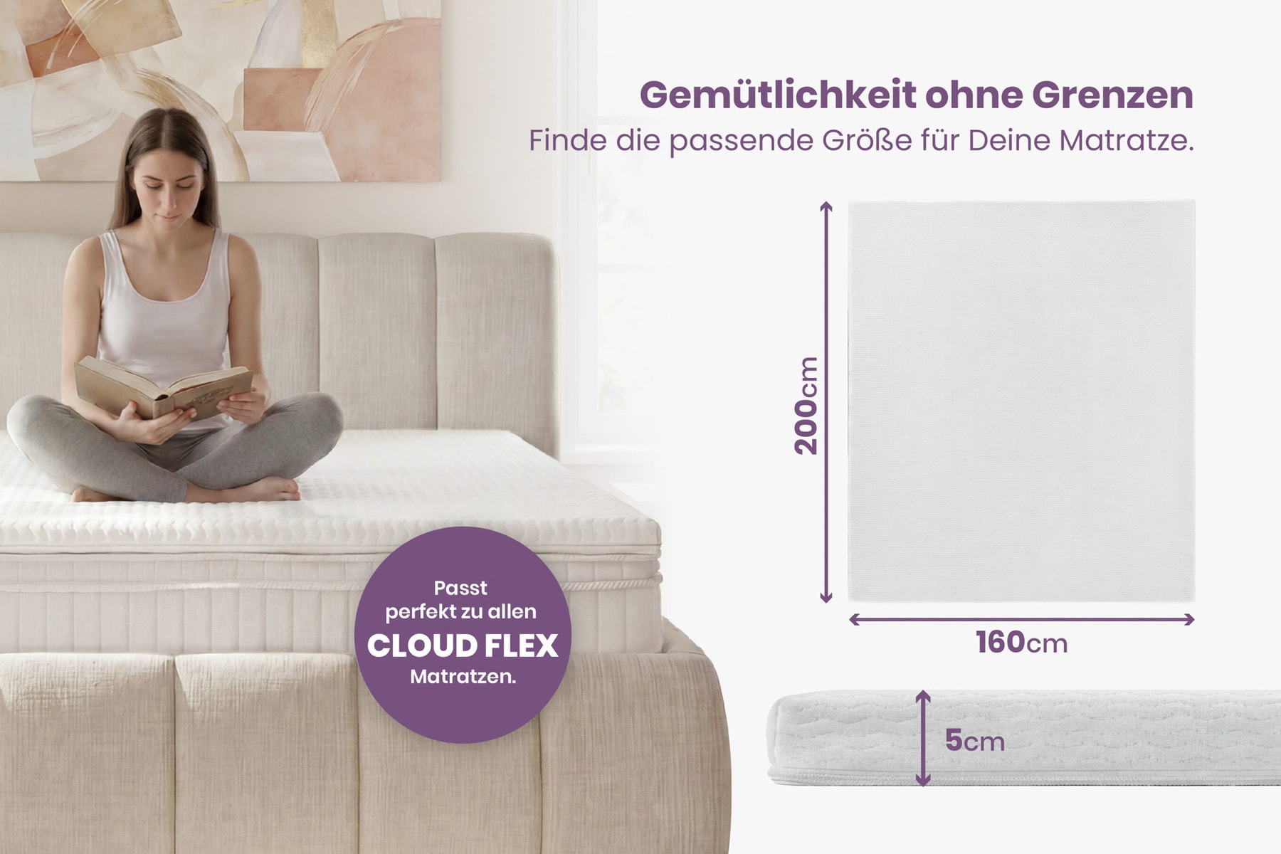 Bequemer Topper CLOUD FLEX 160x200cm weiß