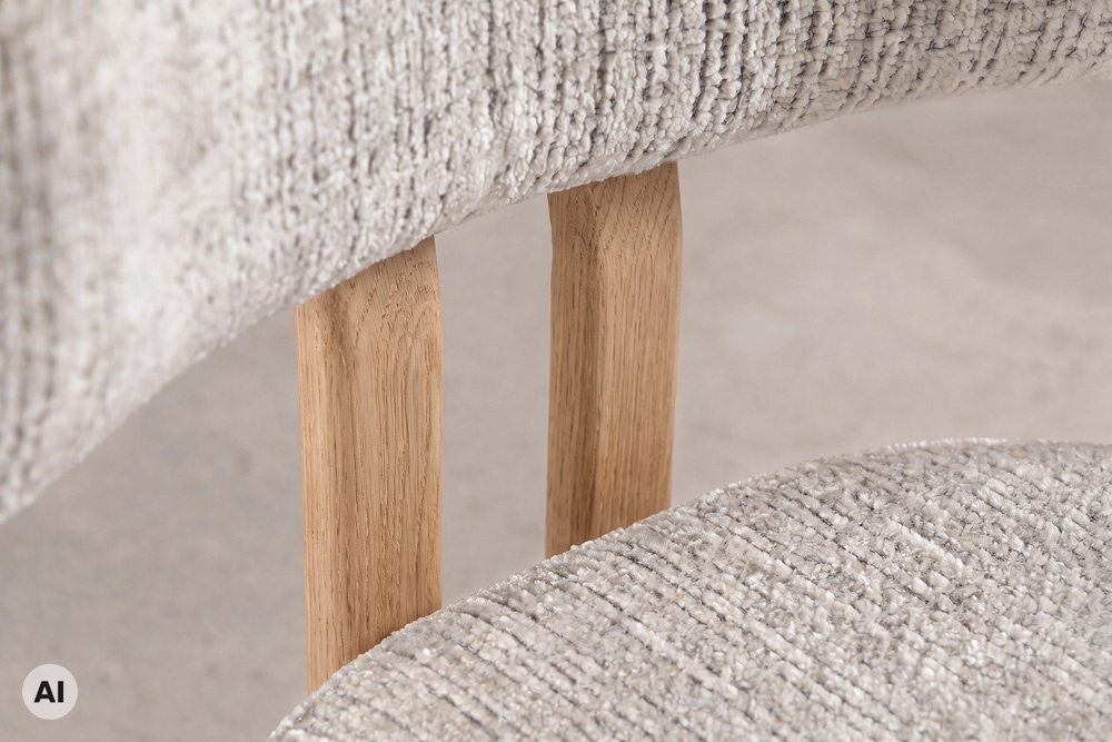 Design Stuhl BELLANO creme beige Chenille Cremona Metallgestell Eiche