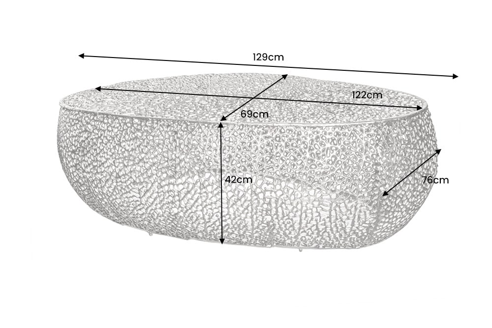 Filigraner Design Couchtisch ABSTRACT LEAF 130cm silber Handarbeit