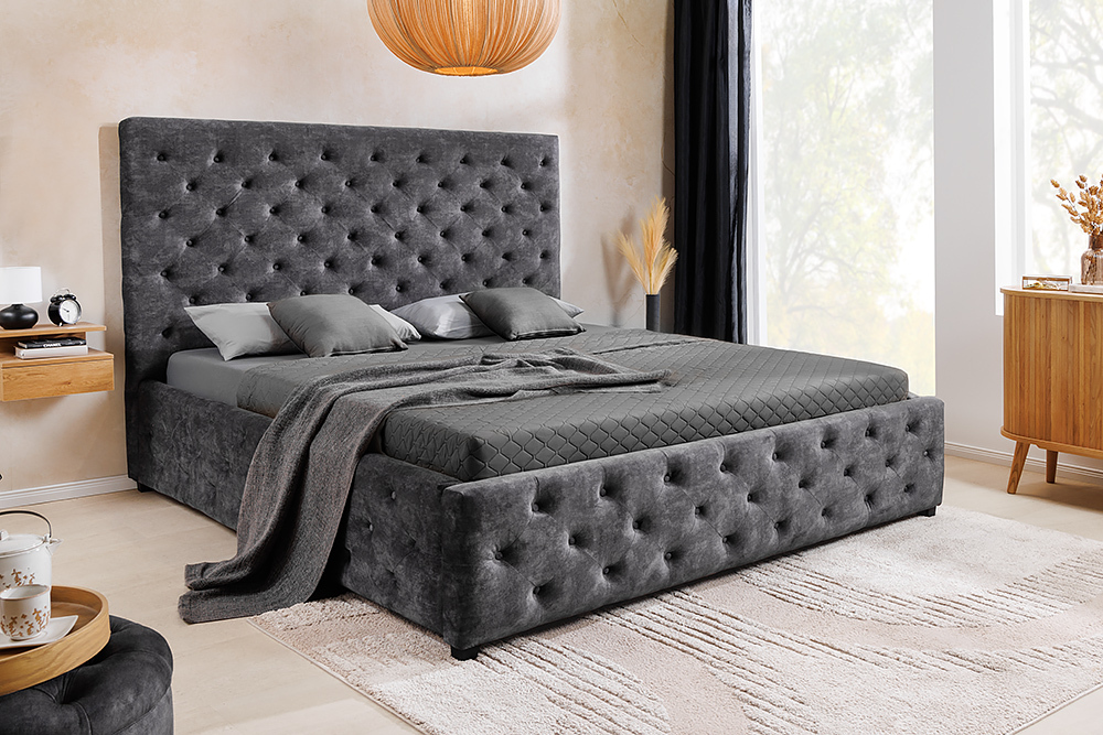 Boxbett PARIS 180x200cm grau Samt mit Stauraum und Lattenrost