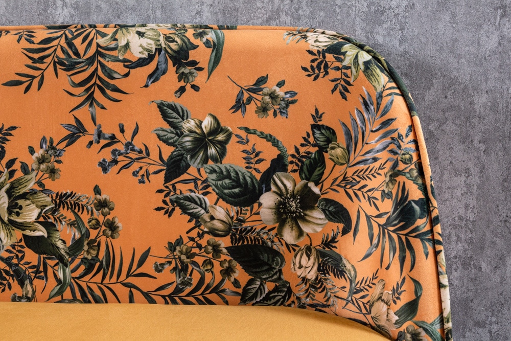 Design Bank PRÊT-À-PORTER gelb Samt florales Muster und goldene Fußkappen