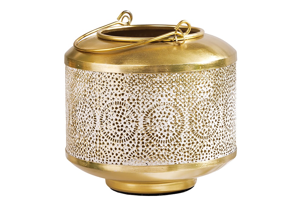 Deko Windlicht ORIENT 20cm gold Metall mit Patina handmade Laterne