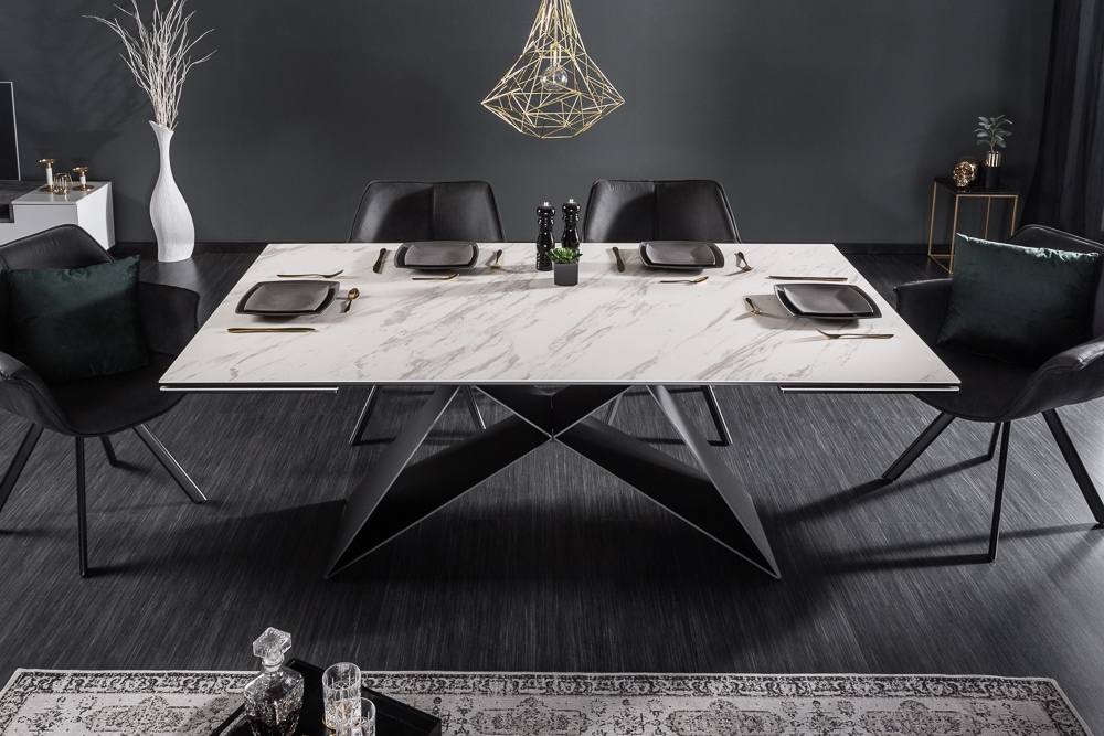 Ausziehbarer Esstisch PROMETHEUS 180-220-260cm weiß Marmor Keramik made in Italy