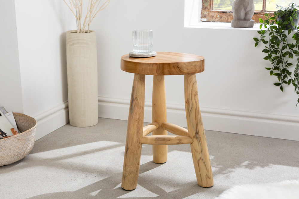 Massivholz Hocker BALI 45cm natur rund Teakholz Beistelltisch Sitzhocker Nachttisch