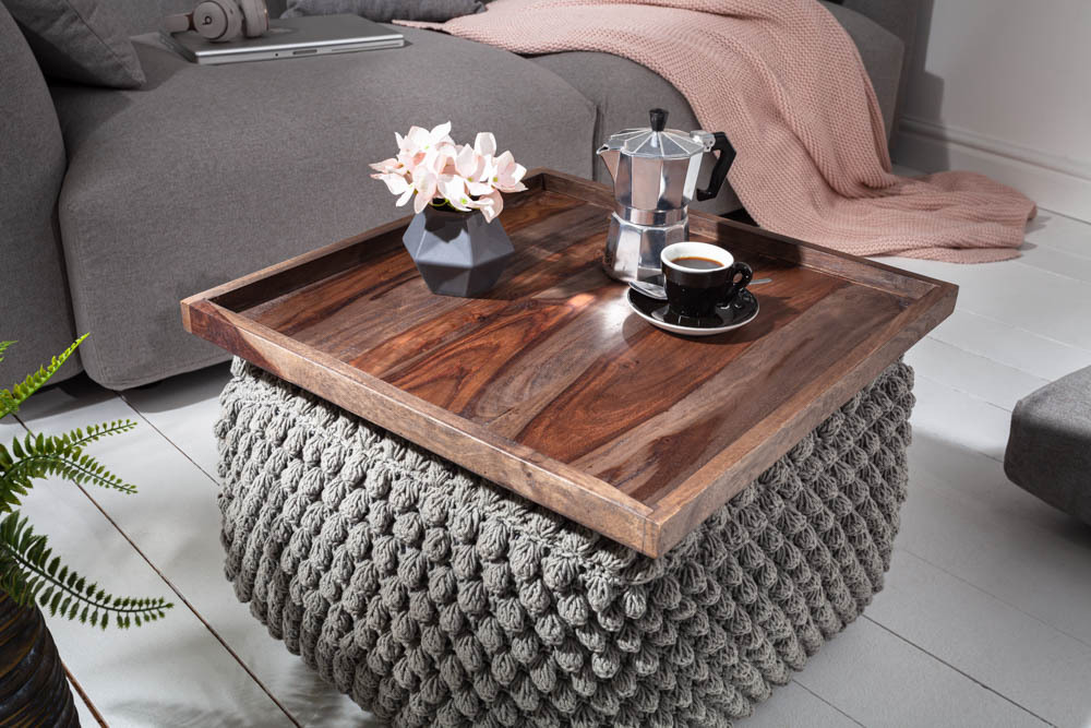 Massives Tablett MAKASSAR 50cm Sheesham smoke finish Servierbrett