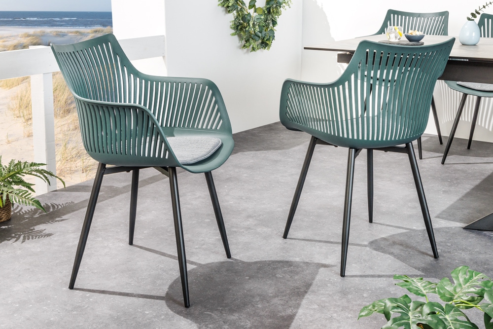 Moderner Stuhl SIGNUM salbei schwarz Kunststoff Gartenstuhl Indoor Outdoor mit Armlehnen
