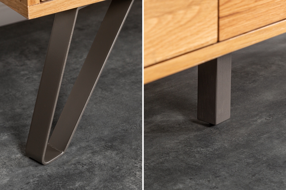 Massivholz Sideboard LIVING EDGE 160cm Wildeiche Metall schwarz Baumkante mit Schubladen