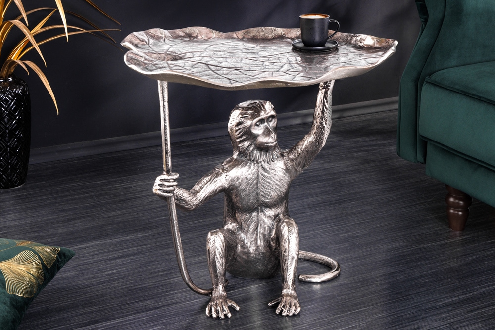 Design Beistelltisch WILDLIFE MONKEY 60cm silber Metall handmade