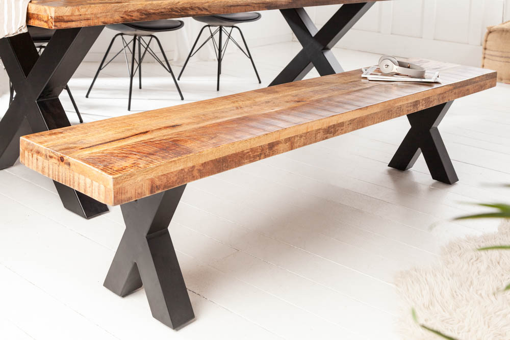 Industrial Sitzbank IRON CRAFT 160cm Mangoholz mit schwarzen X-Beinen