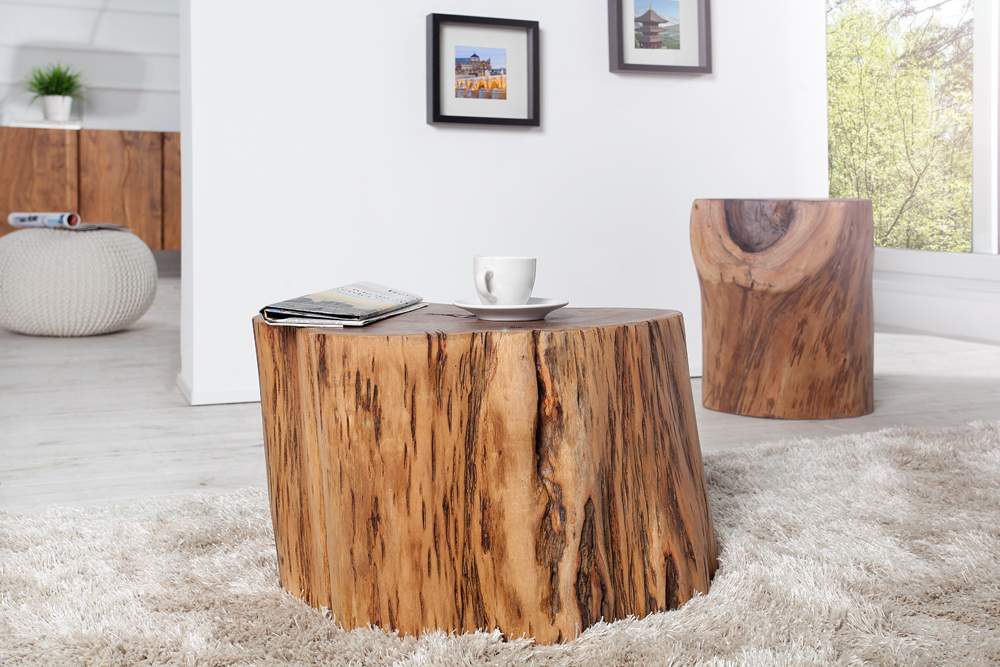 Massivholz Couchtisch GOA 50cm Akazie Baumstamm Hocker Beistelltisch handmade