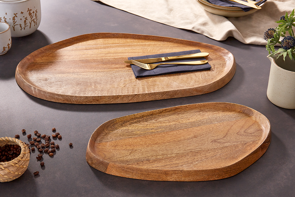 Massives Tablett 2er Set AMAZONAS 56cm Mangoholz handgearbeitet