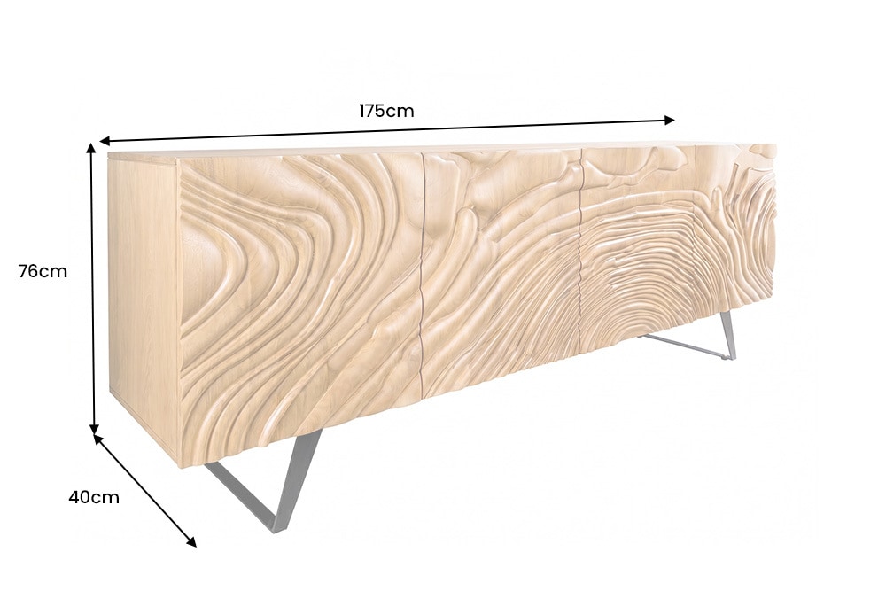 Massives Sideboard FLUID 175cm creme Mangoholz 3D-Design Kufengestell