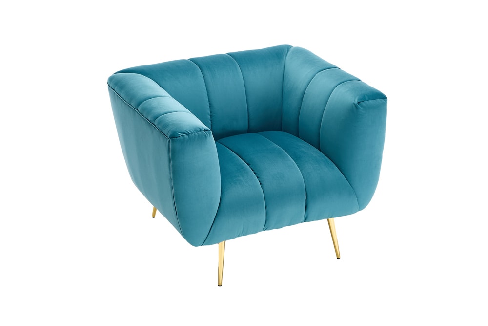 Retro Sessel NOBLESSE 105cm petrol Samt mit Ziersteppung und Federkern