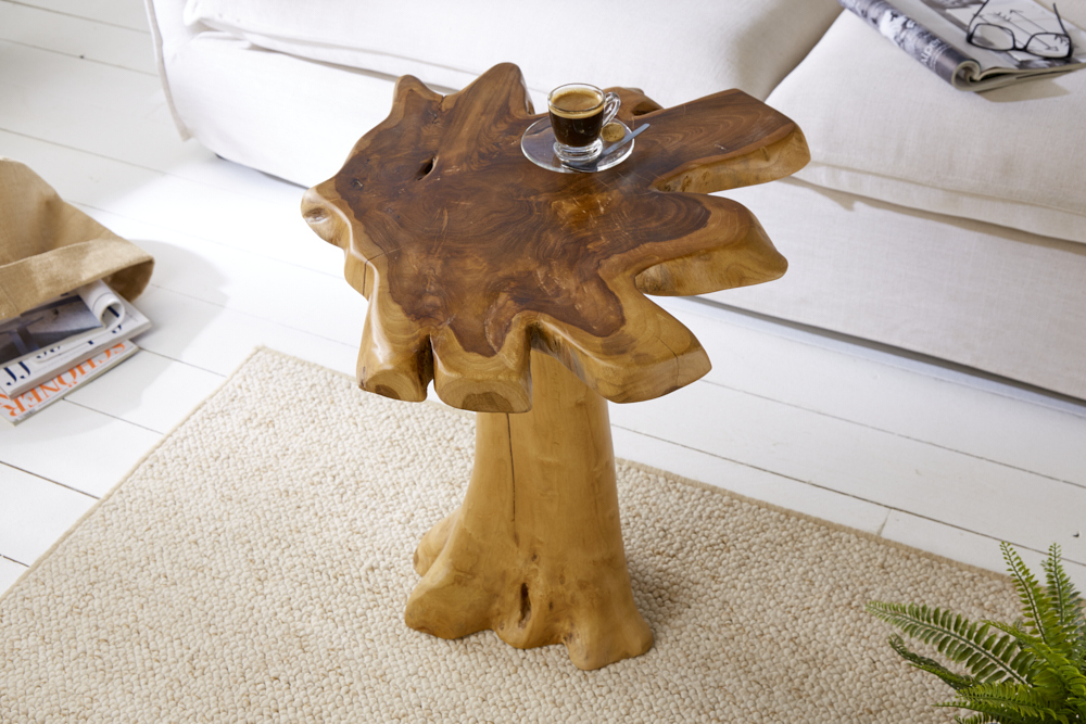 Massiver Beistelltisch ROOT 60cm Teakholz mit Jahresringen