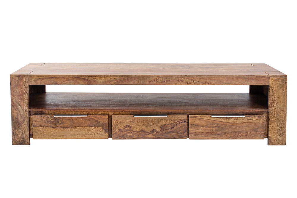 Massives TV-Board MAKASSAR 170cm braun Sheesham stone finish Lowboard drei Schubladen