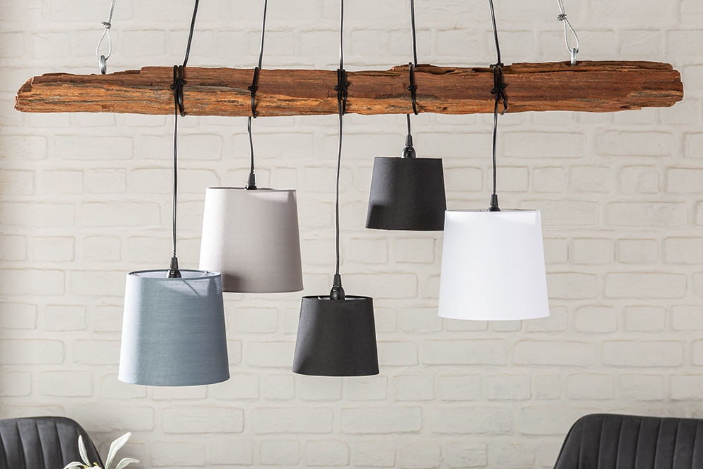 Design Hängelampe LEVELS 115cm Treibholz schwarz grau mit 5 Leuchten