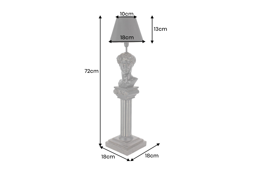Handgefertigte Tischlampe DAVID 70cm schwarz mit Büste Stoffschirm