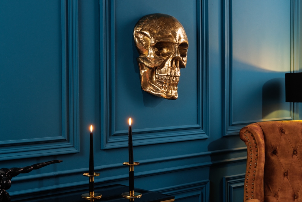 Exklusive Wandskulptur SKULL XXL 40cm gold Deko Totenkopf