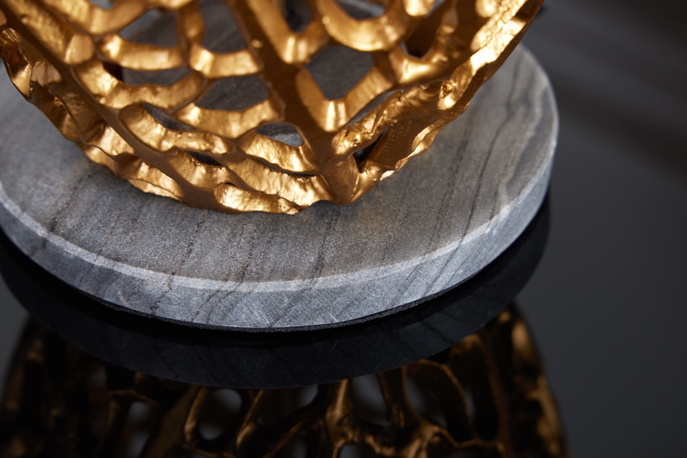 Design Tischlampe ABSTRACT LEAF gold Metall schwarz Marmorfuß handmade