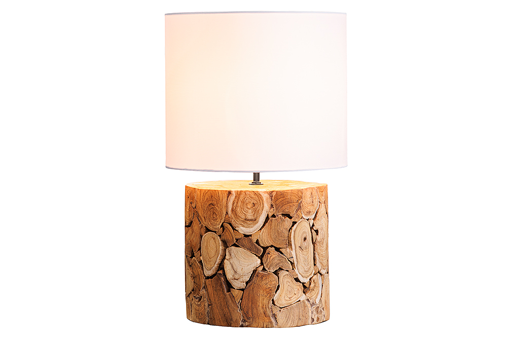 Design Tischlampe PURE NATURE 45cm natur handmade Eisenholz Baumwollschirm weiß