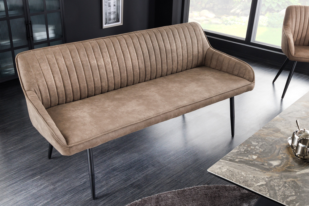 Design Sitzbank TURIN 160cm taupe schwarz Metallbeine mit Armlehne