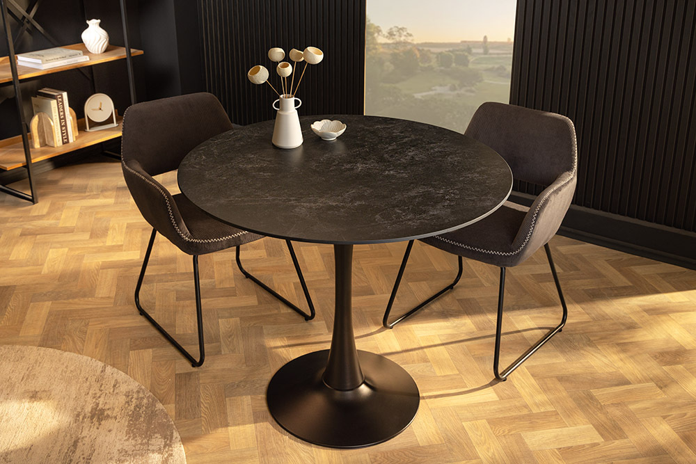 Runder Esstisch LYON 80cm anthrazit Marmor Keramik Bistrotisch schwarzer Säulenfuß » Jetzt kaufen