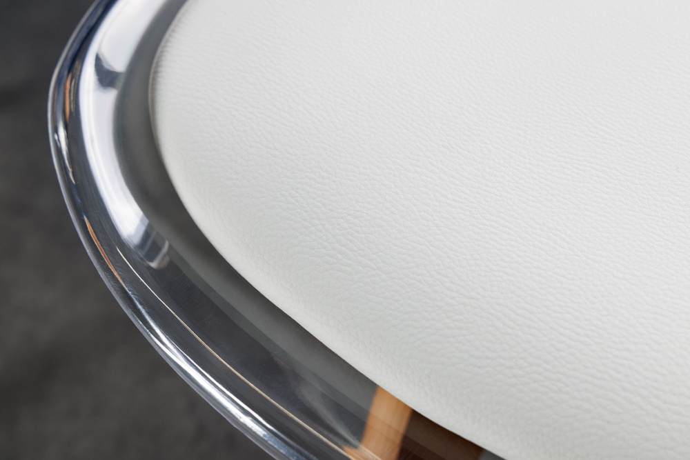 Design Stuhl SCANDINAVIA MEISTERSTÜCK transparent weiß Kunststoff Buchenholz natur