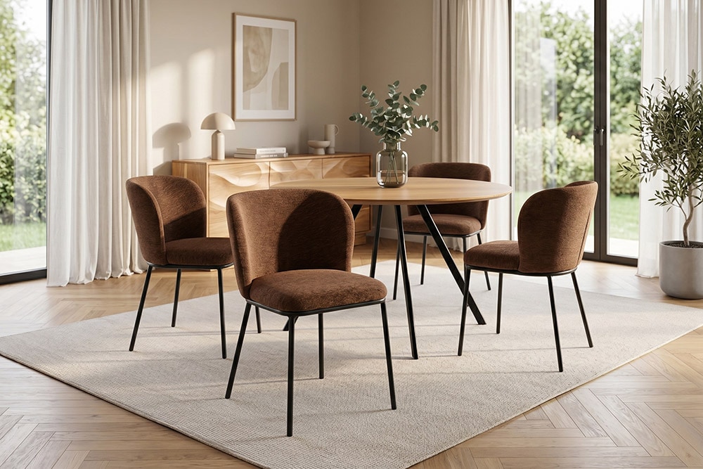 Design Stuhl LYON braun Chenille schwarze Metallbeine
