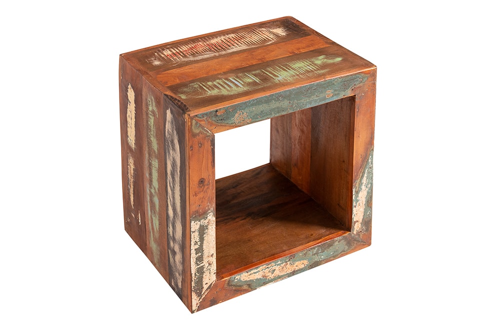 Massiver Beistelltisch JAKARTA 45cm bunt Cube aus recyceltem Holz Regal