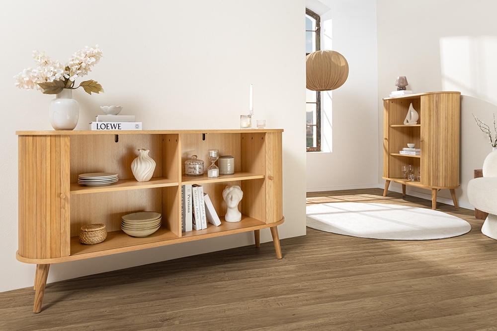 Retro Sideboard VALHALLA WOOD 160cm natur Eichenholz Schiebetüren