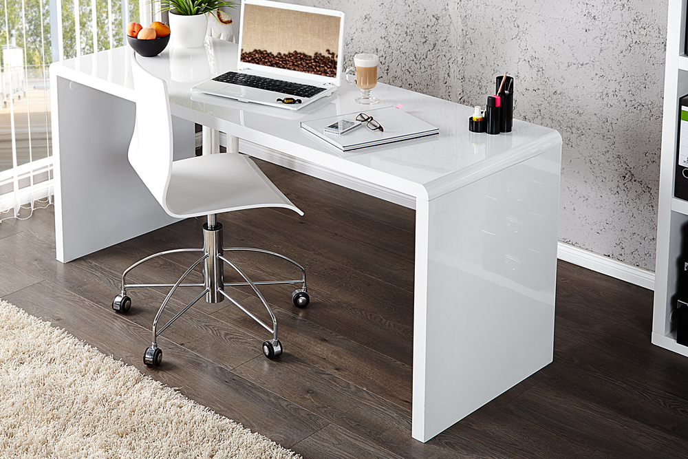 Design Schreibtisch FAST TRADE 140cm weiß Hochglanz Bürotisch