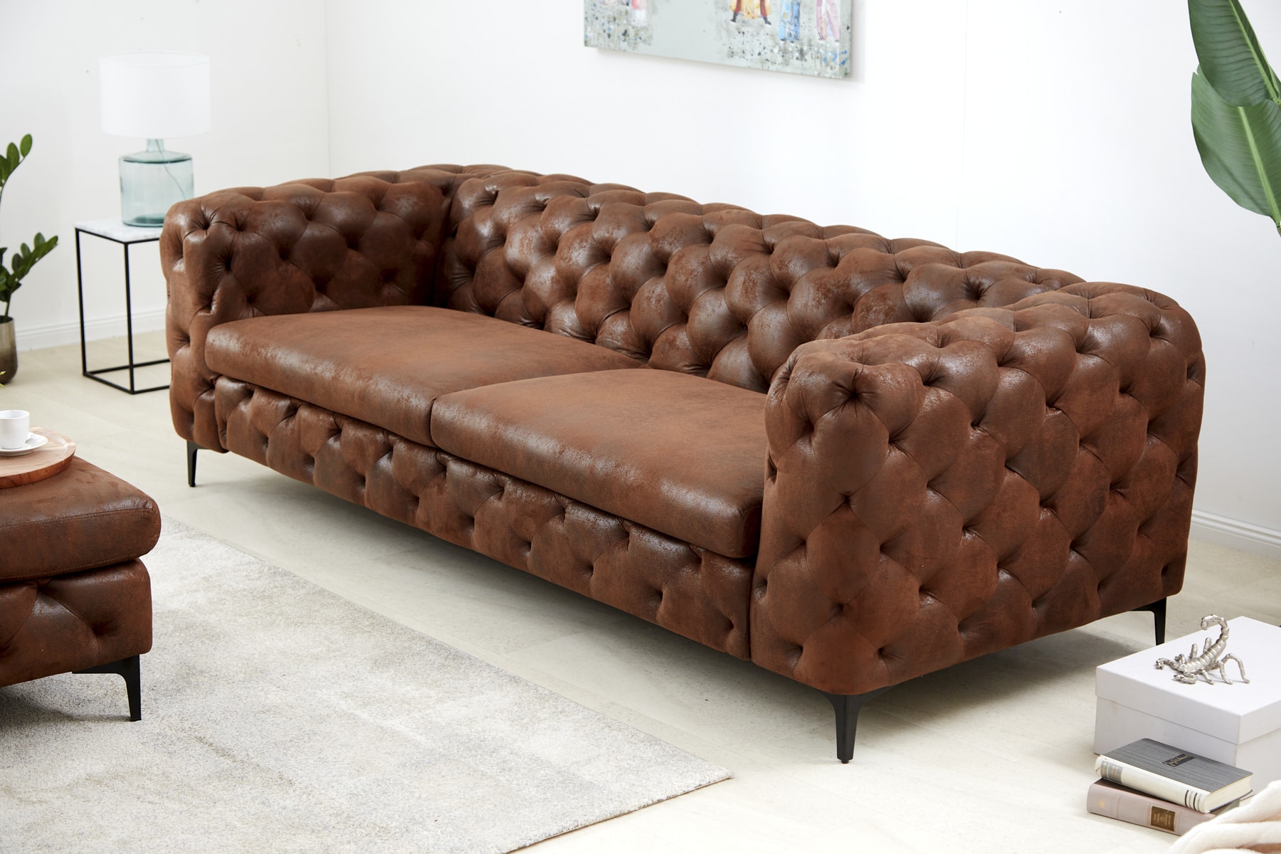 Chesterfield 3-Sitzer Sofa MODERN BAROCK 235cm antik braun Federkern Microfaser