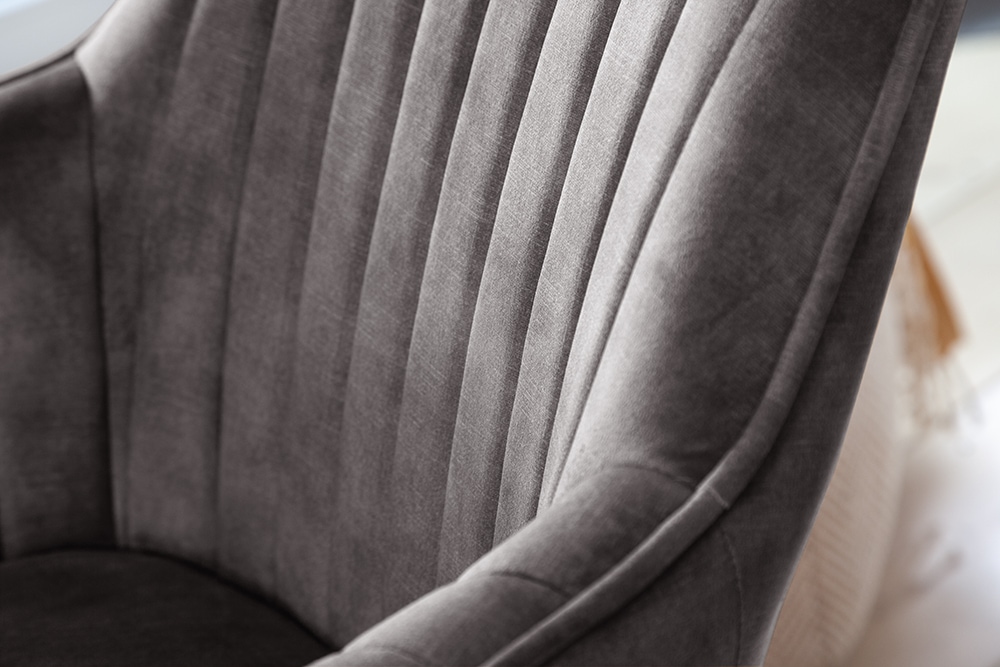 Drehbarer Design Stuhl LIVORNO grau Samt Buchenholz Beine mit Armlehnen