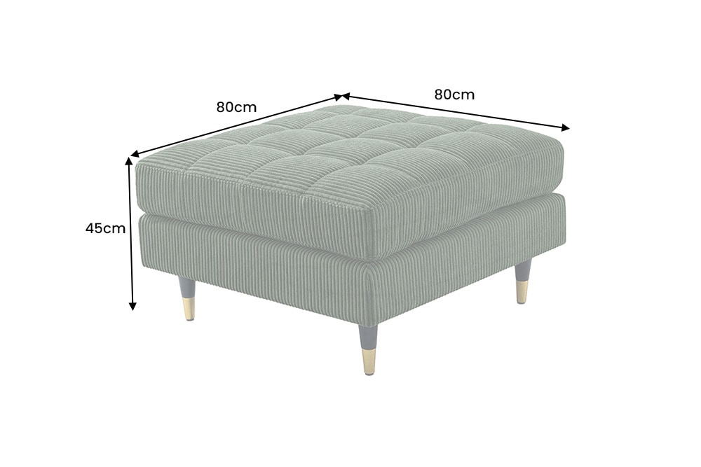 Design Hocker COZY VELVET 80cm grün Cord schwarz mit goldener Metallkappe