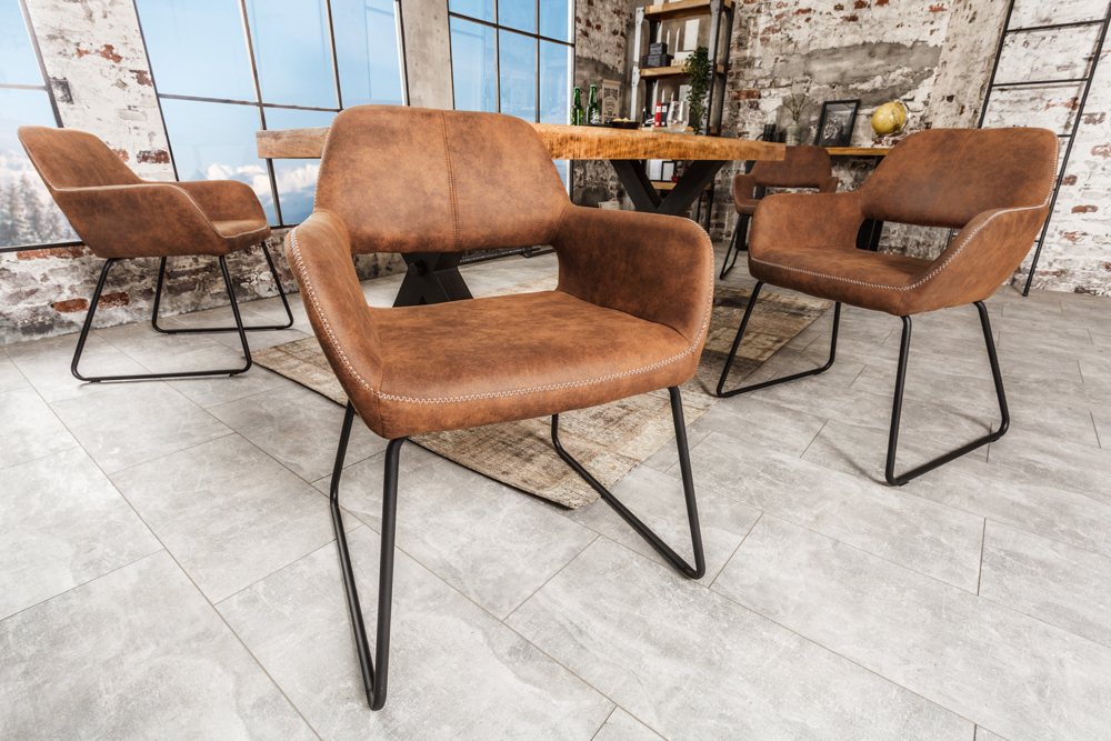 Design Stuhl MUSTANG antik braun Microfaser mit Armlehne