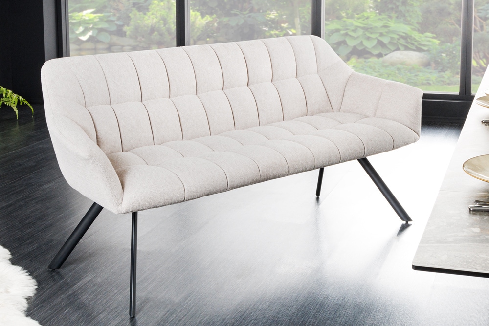 Esszimmer Sitzbank PAPILLON 165cm champagner beige mit Lehnen schwarzes Metallgestell