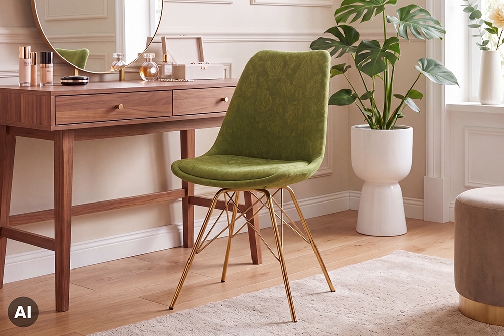 Design Stuhl SCANDINAVIA MEISTERSTÜCK grün Chenille gold Metall