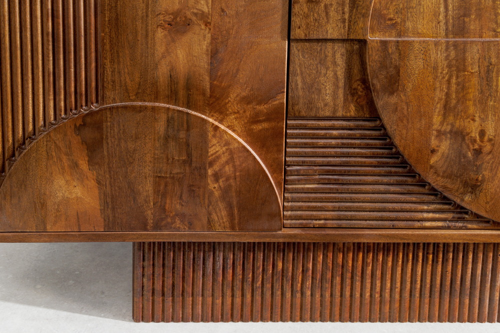 Massives Sideboard ART DECO 170cm braun smoke Mangoholz 3D-Front