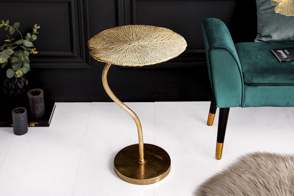 Handgearbeiteter Design Beistelltisch ABSTRACT LEAF 40cm gold