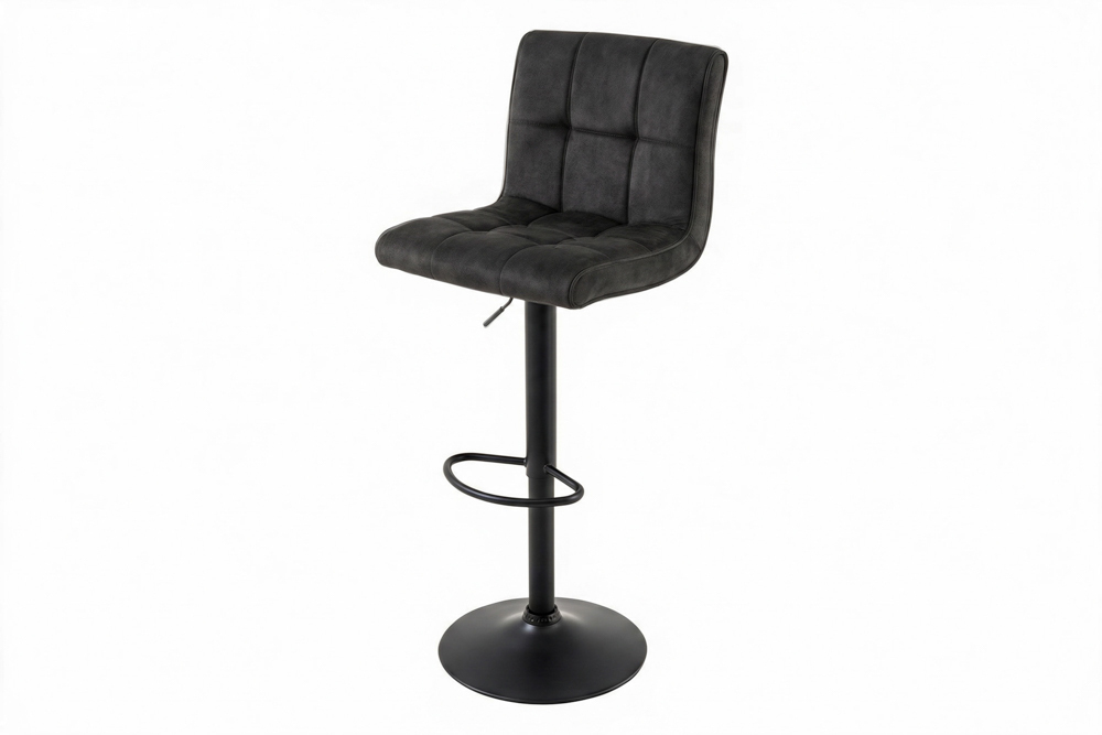 Höhenverstellbarer Barhocker MODENA vintage grau Microfaser Metall schwarz mit Lehne drehbar