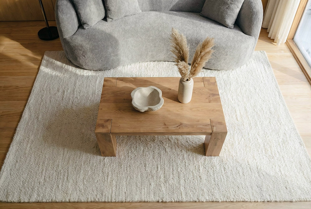 Massiver Couchtisch MAKASSAR 100cm natur Mangoholz cream finish einzigartige Maserung